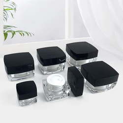 5g 10g 30g 50g Transparent Empty Jar Small Square Refillable Bottles Acrylic Pot with Black Lid Makeup Bottle Jar Face Cream Box