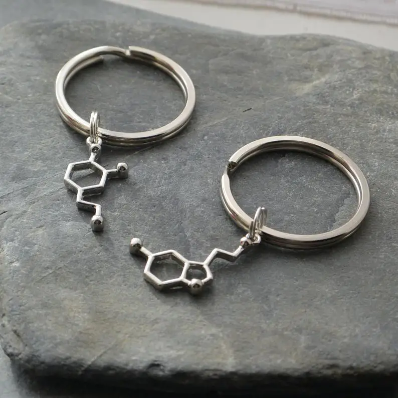 2021 NEW Set Of 2 Science Key Rings Serotonin And Dopamine Molecule Gift For Lover MEN WOMEN Fashion Chain Chemistry Jewellery