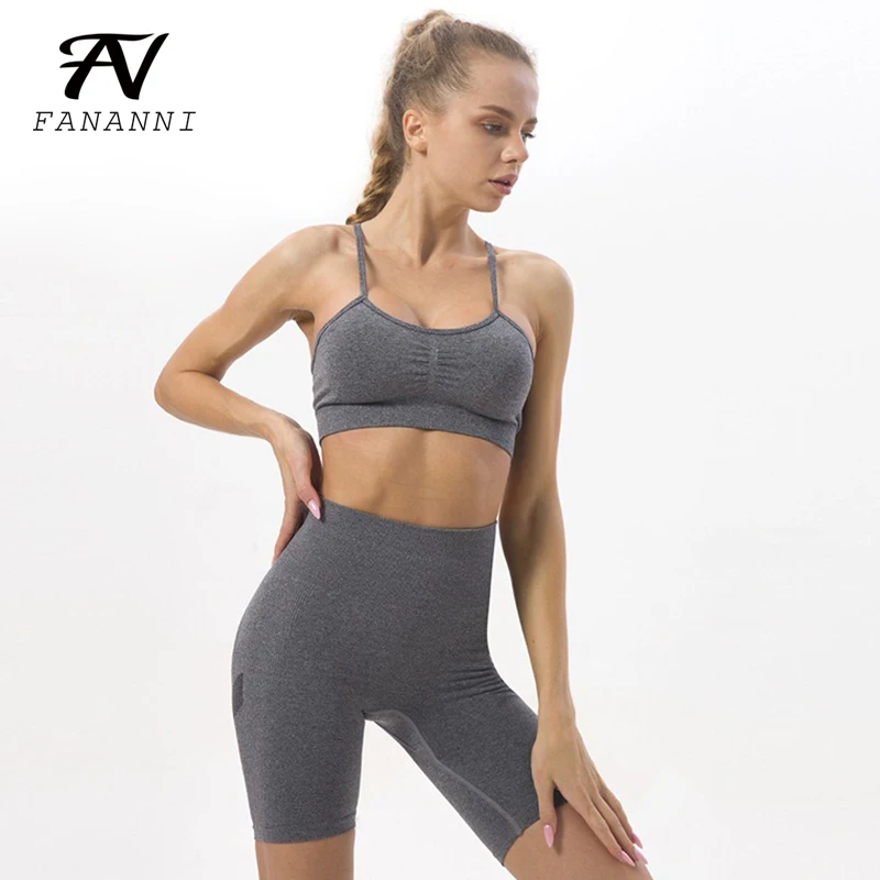 

FANANNI New Style Yoga Clothes Women Quick-Drying Yoga Vest Shorts Suit Sports Running Fitness Seamless Bra Set