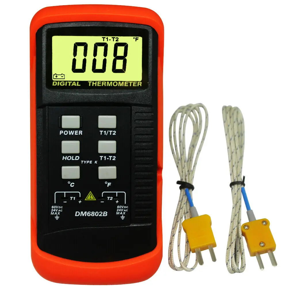 K-Type Two Channel Temperature Tester Sensor with 3 1/2 Digit LCD Maximum Reading 1999