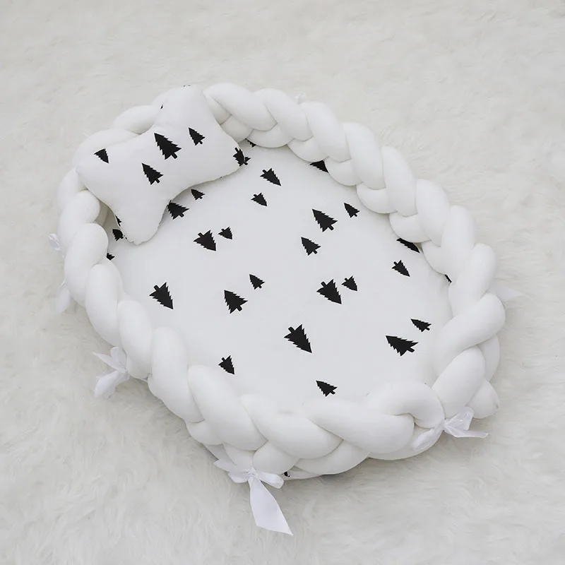 80×50cm Newborn Cotton Infant Crib Baby Portable Weave Cot Kids Cradle Infant Bed Bumper Removable Washable Bassinet Room Decor