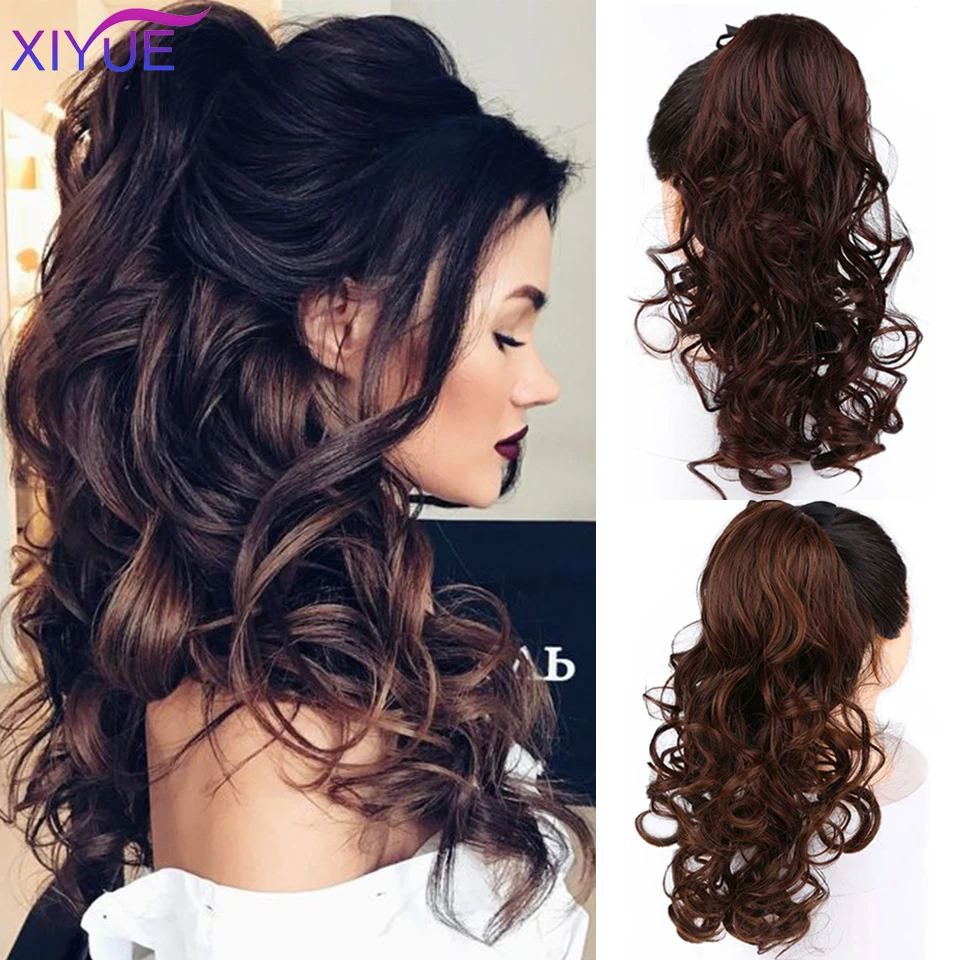 

XIYUE Long Water Water Drawstring Ponytail Synthetic Hairpiece Pony Tail Hair Piece For Women Fake Bun Clip In Hair Extension