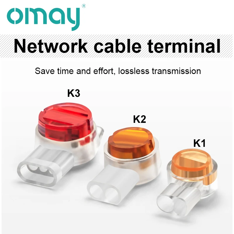 

OMAY Rj45 Waterproof Connector Crimp Connection Terminals k1 k2 k3 Wiring Ethernet CableTelephone Cord Terminals 50/100pcs