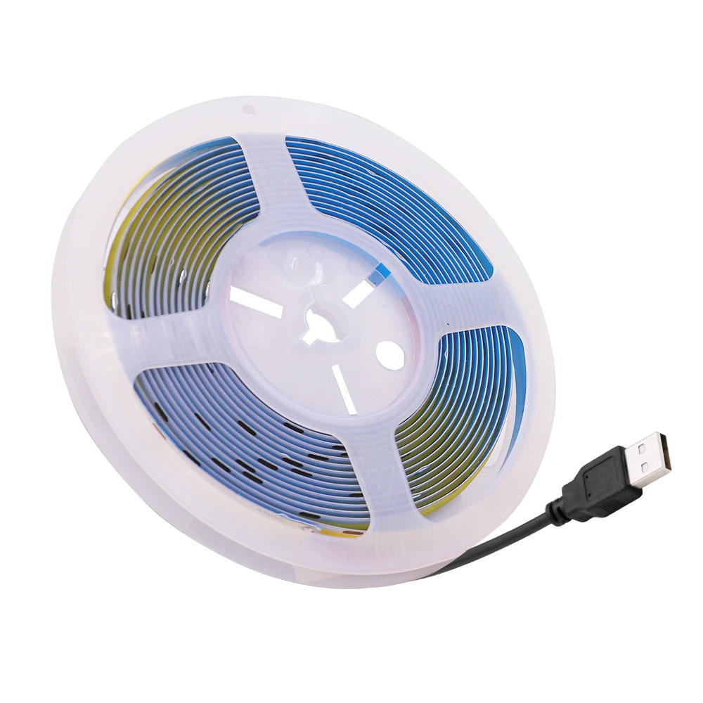 5V USB Powered COB Strip High Density 320LEDs Rope Flexible LED Strip Light Dimmable FOB Lights Ribbon White Warm Red Green Blue