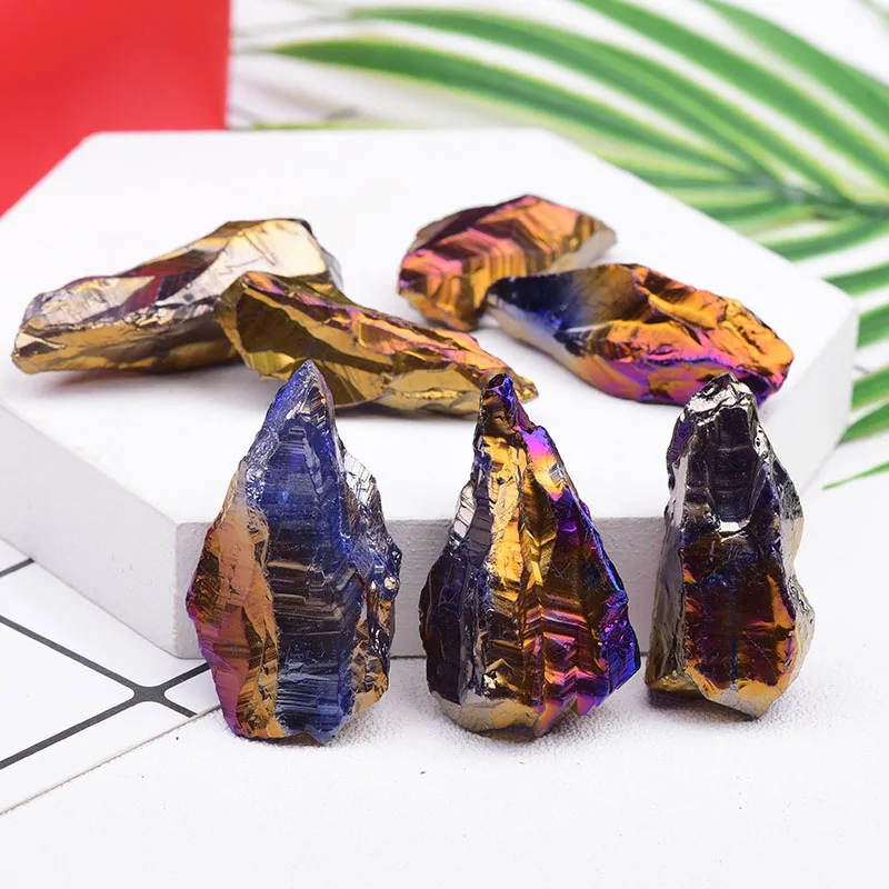 1PC Natural Colorful Electroplating Raw Craling Energy Stone Rock Mineal Speystals Reiki Hecimenr Home Decor Collect Crafts DIY