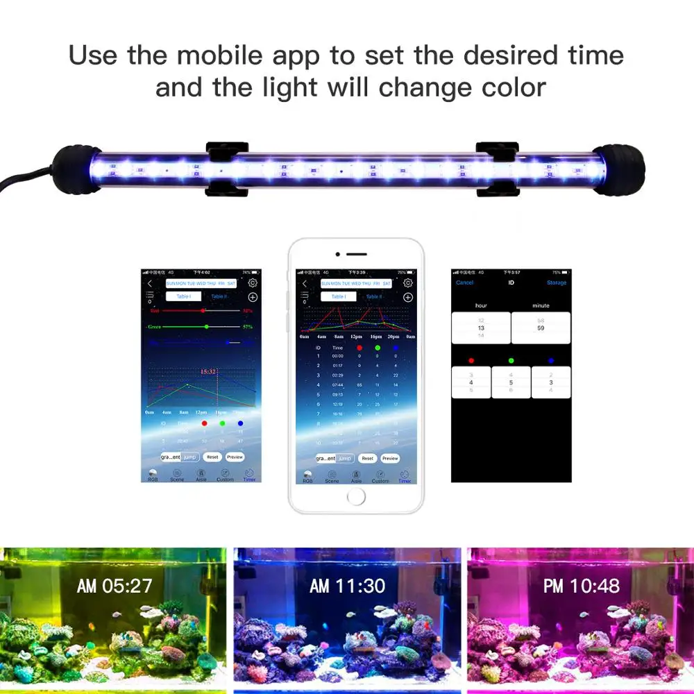 Zhongji 19CM-59CM Aquarium LED Lighting Bluetooth APP Remote Control RGB Waterproof Fish Tank Lights Lamp For Aquarium Plants