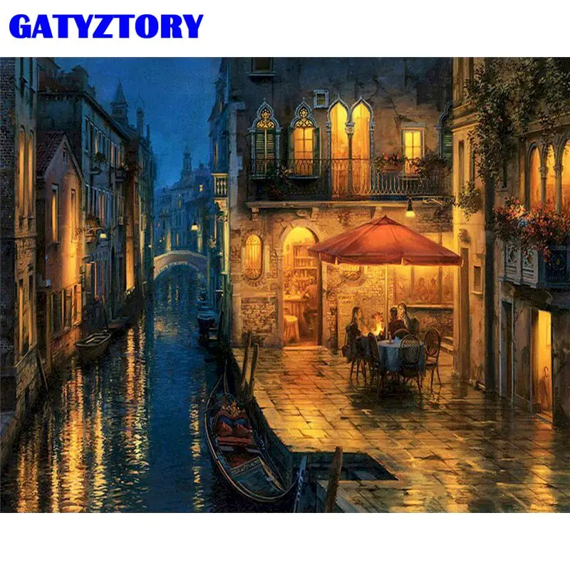 

GATYZTORY Romantic Venice Dinner Framed Picture DIY Hand Made Painting By Numbers Calligraphy Wall Art For Home Decor