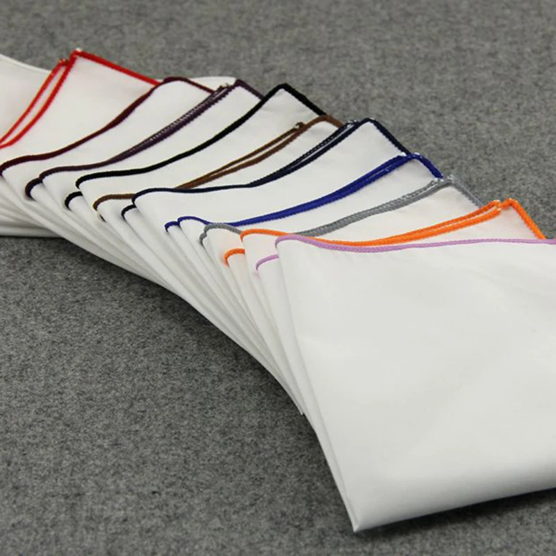 GUSLESON simple pure white color Handkerchiefs for Men Colored edges Business Casual Square Pockets Handkerchief Wedding Hankies