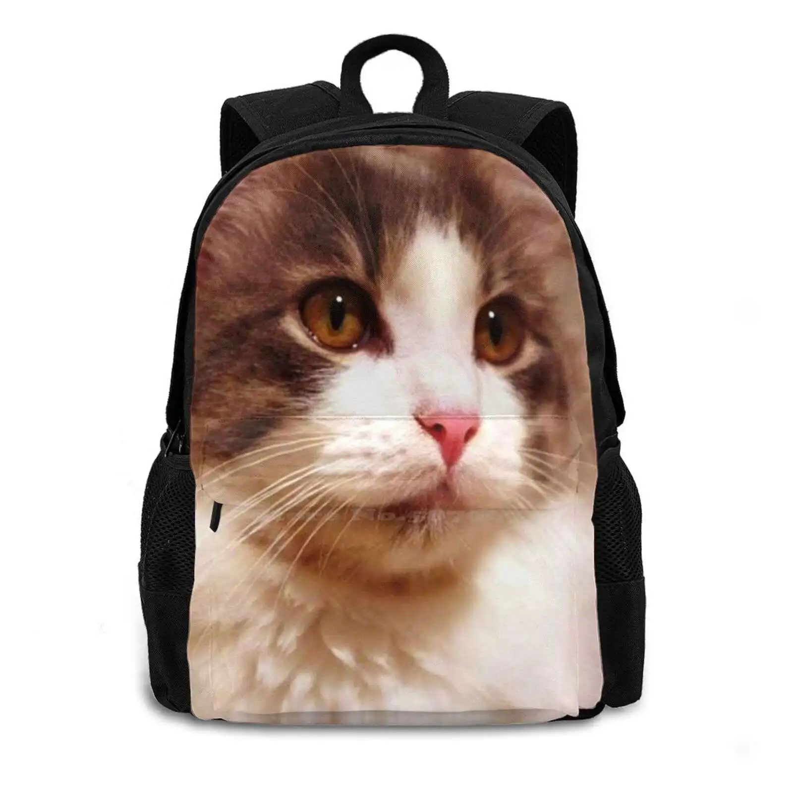 Remembering Backpack For Student School Laptop Travel Bag Cat Eyes Nose Whiskers Fluffy Sweet Cute Remember In Memory White