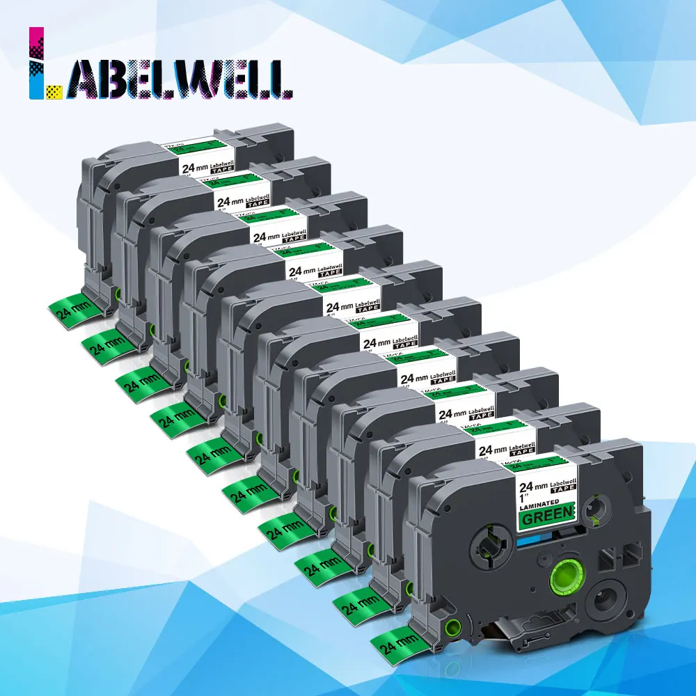 

Labelwell 10pk 751 Compatible for 751 24mm*8m Black on Green Laminated Label tape for label maker