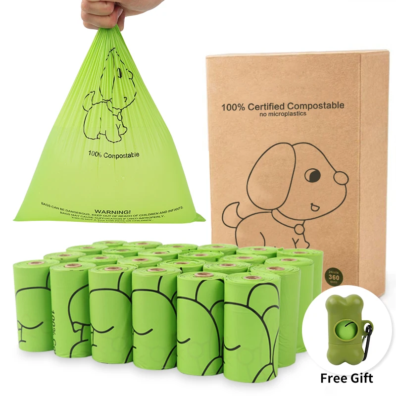 24roll Biodegradable Dog Poop Bags Corn starch Earth Friendly Waste Bag for Dogs 300 counts pooper bags