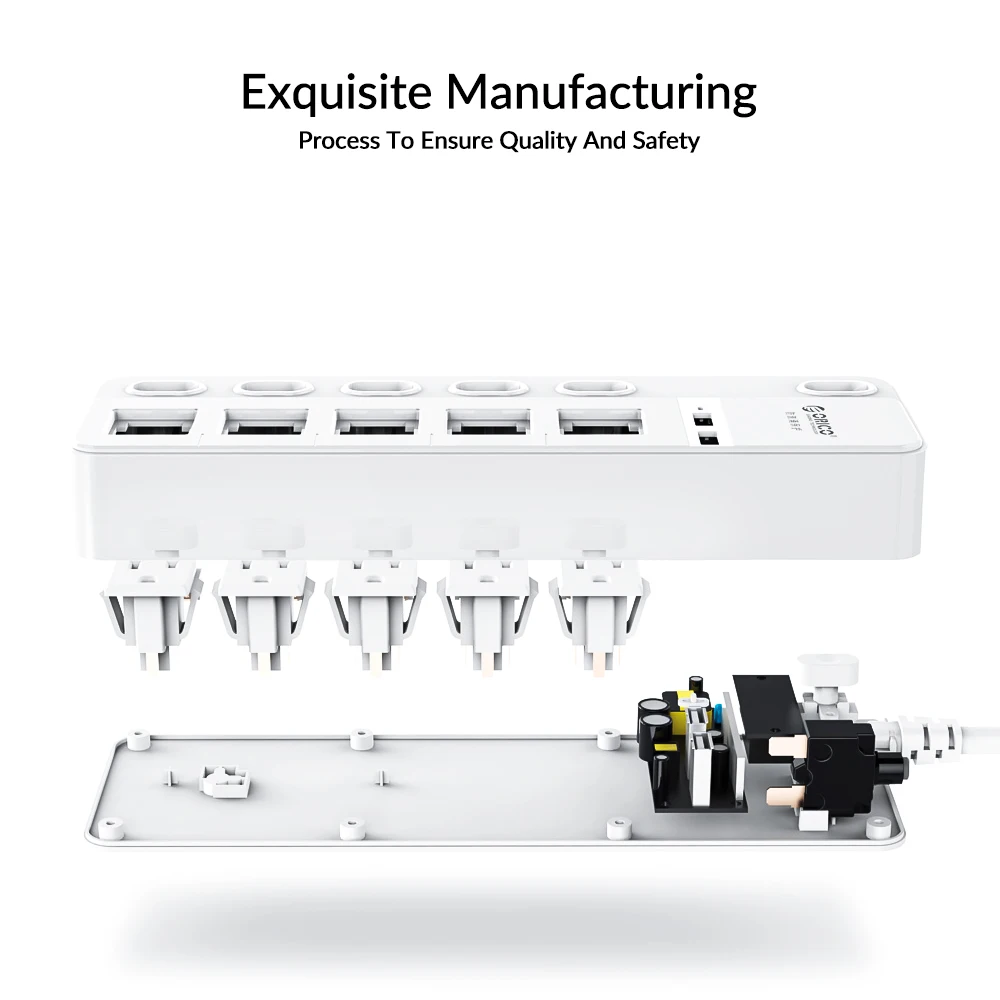 ORICO 5AC Outlets Power Strip US Plug 2 USB 5V/2.1A with Sub-control Switch Extension Corde Electrical Multiple Socket