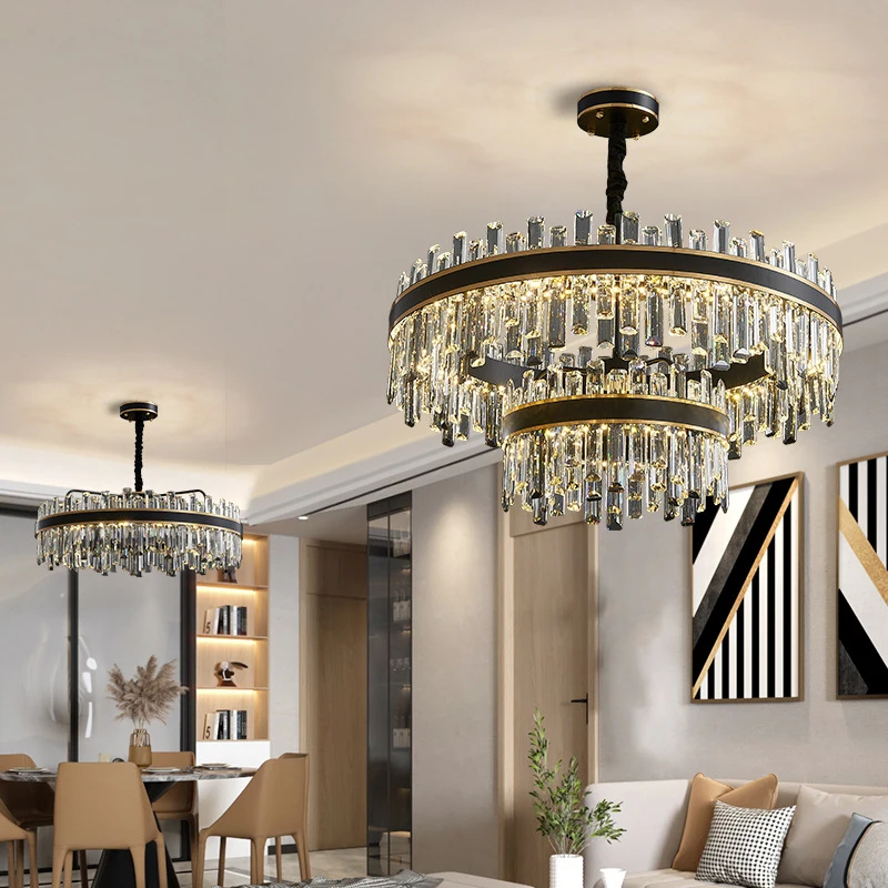 Italy 2024 new light luxury post-modern crystal living room chandelier black gold net red bedroom lamp combination whole house s