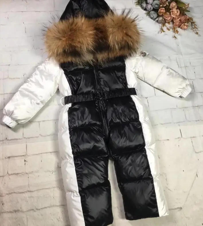 Real fur 2023 Winter Jacket child jackets children color block jumpsuit snow suit girl down romper ski suits outerwear