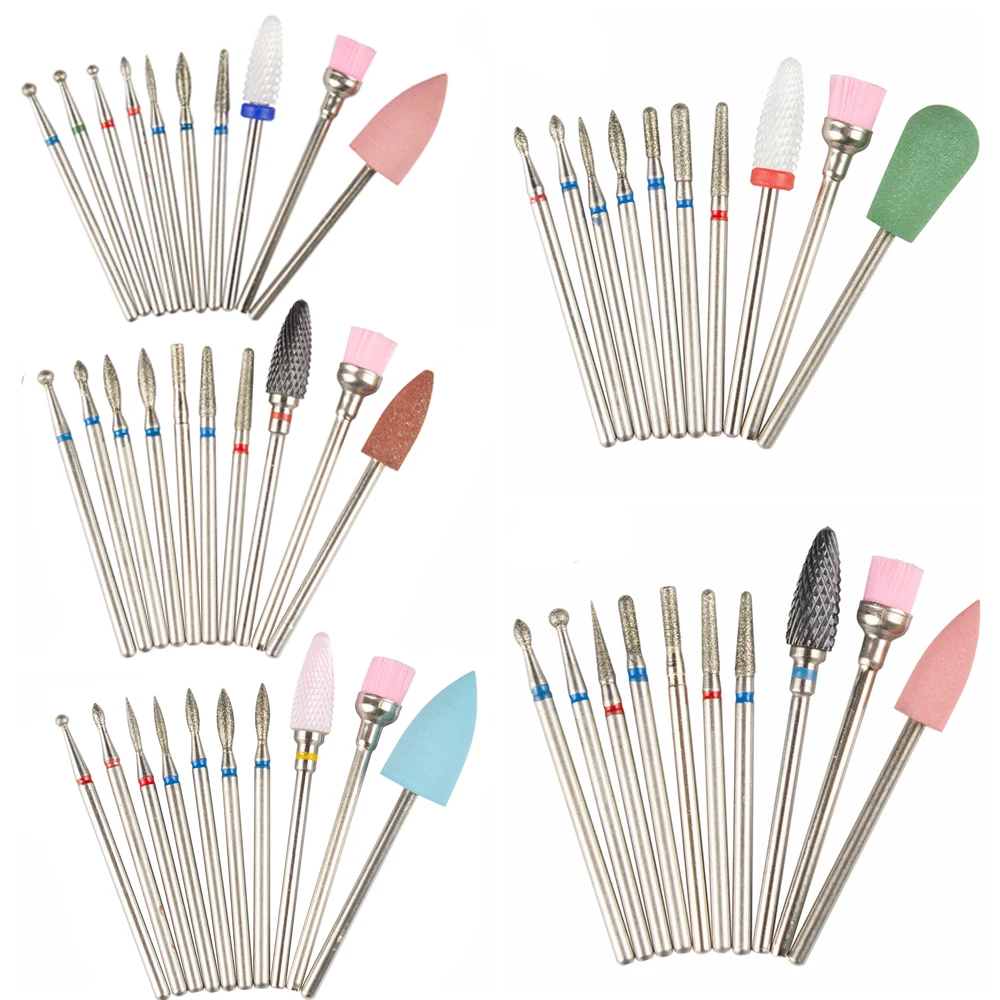 

10 шт., керамические алмазные фрезы для маникюра, набор сверл для ногтей, фрезы для удаления гель-лака, аксессуары для дизайна ногтей