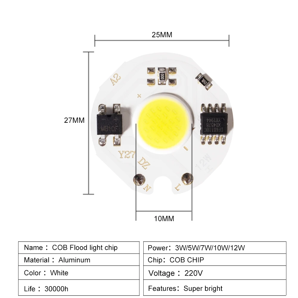 LED chip 3W 5W 7W 10W 12W AC 220V COB lamp beads Smart IC No Need Driver DIY Lampada outdoor chip light floodlight spotlight