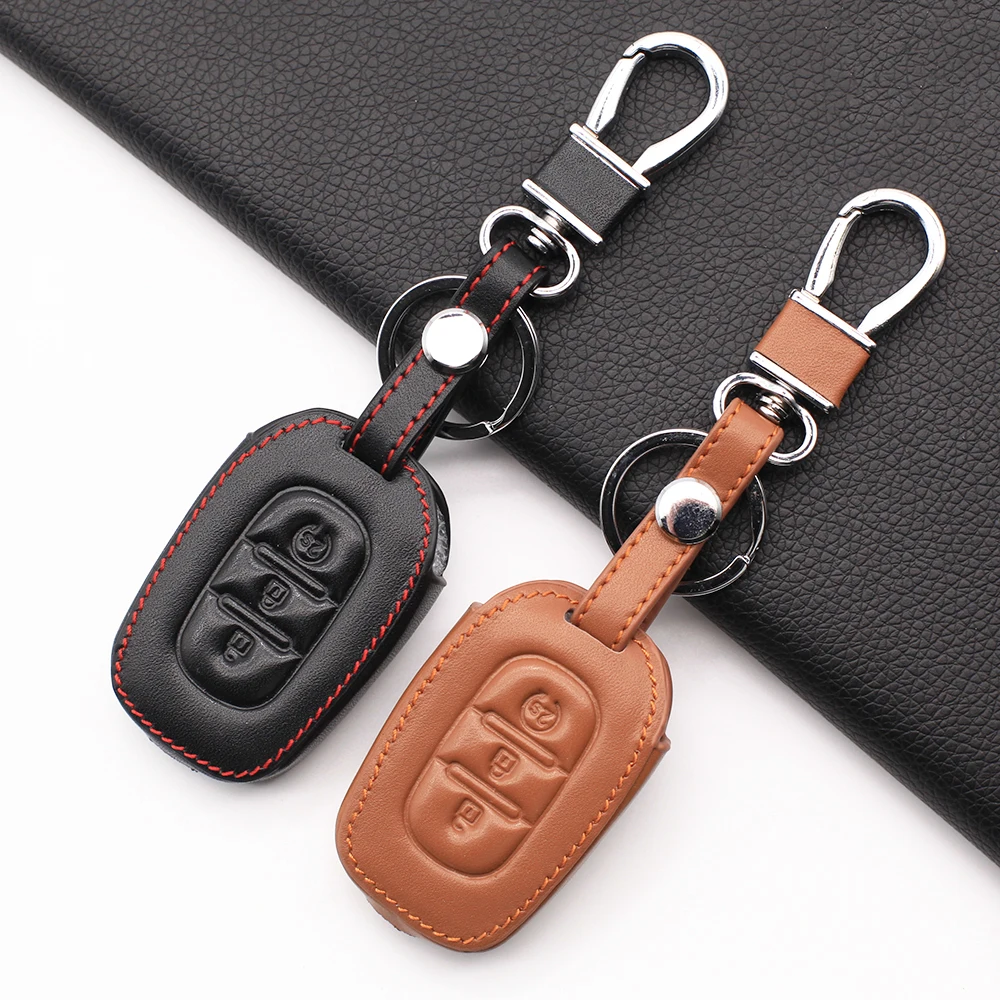 Leather Case Cover Fob Key For Renault Duster Logan Sandero Captur Clio Laguna Scen 2015 2016 2017 3 Button Remote Protect Shell