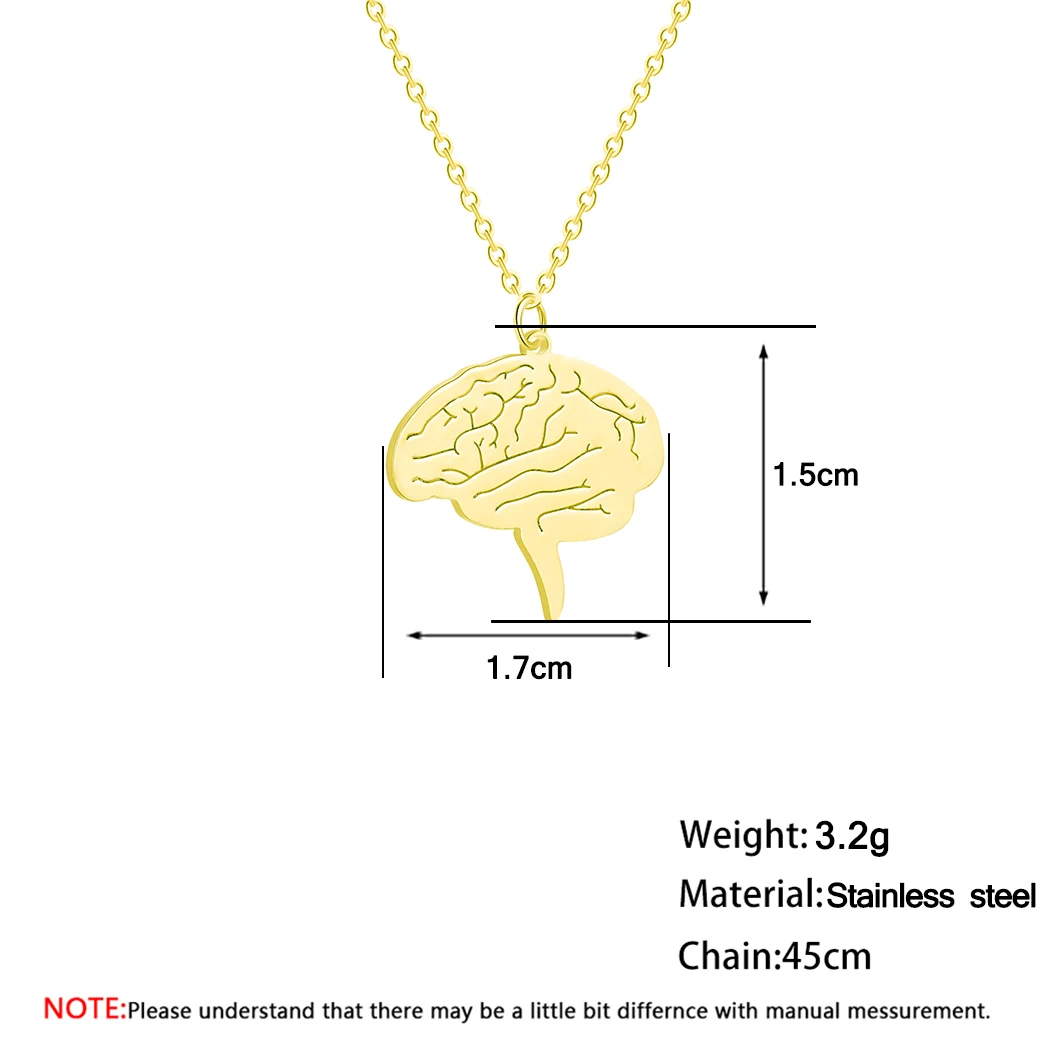 Kinitial Stainless Steel Anatomical Brain Pendant Necklace for Men Women Geometric Charm Chain Necklace Statement Jewelry