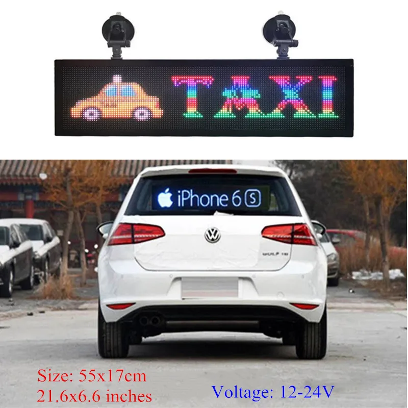 Indoor Programmable Scroll Text Image LED Sign Car Display 21x6 inch RGB Full Color PH4mm Led Sign Car Rear Window Message Board