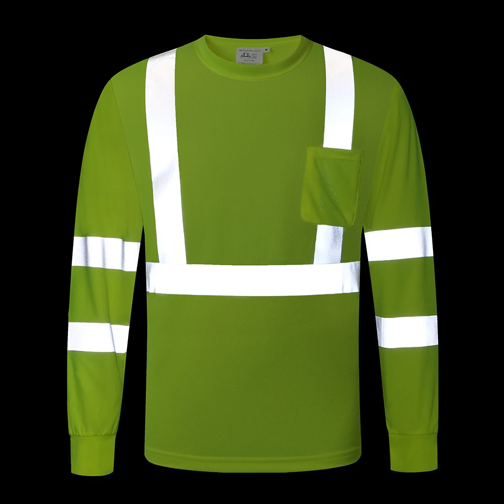 Class 3 Hi Vis Shirt Long Sleeve Reflective Construction Shirt with Custom Logo or Text Safety Clothing Workwear