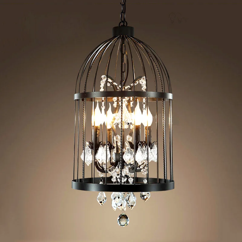 

Vintage Crystal Bird Cage Ceiling Chandelier Restaurant Bar Bedroom Dining Room Ceiling Light Fixtures Hanging Pendant Lamps