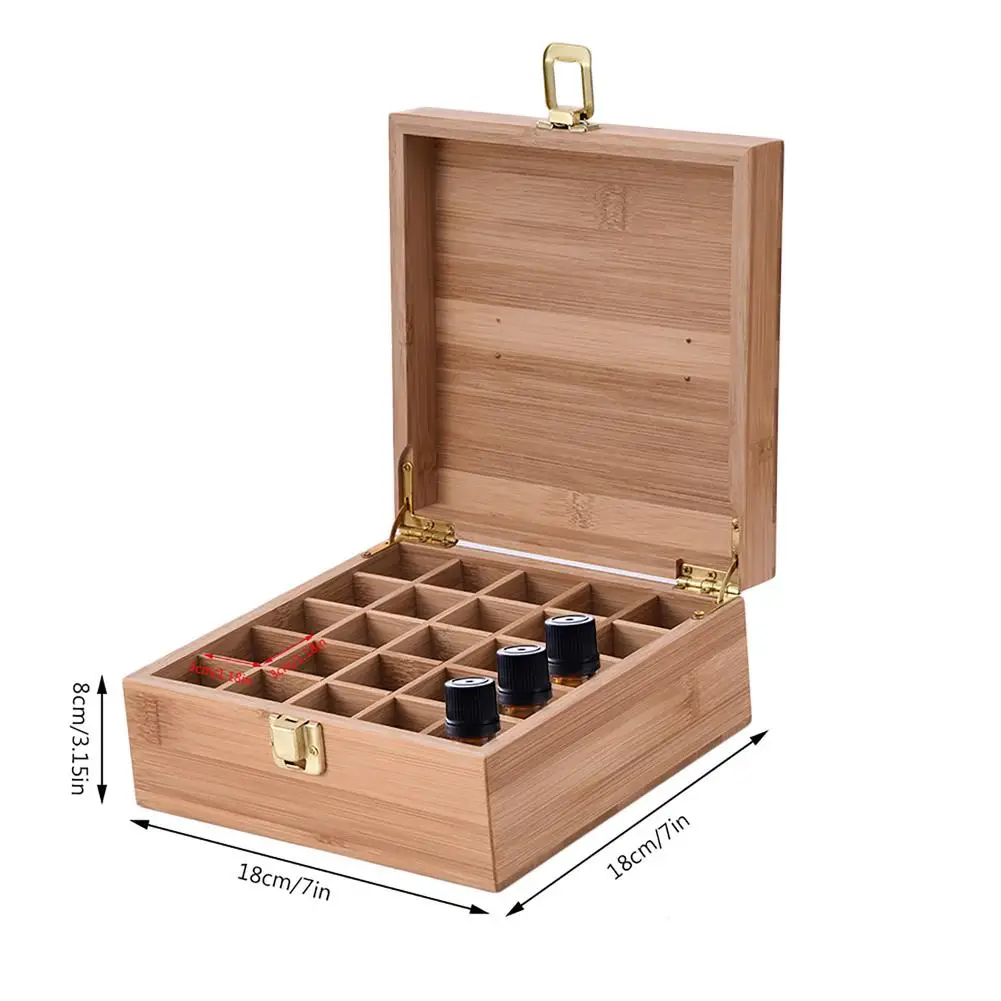 Bamboo Essential Oils Storage Box - Essential Oils Holder Essences Storage Organizer With 25 Slots Wooden Oil Case Holder For