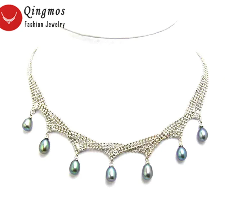 

Qingmos Natural 6-7mm Natural Pearl Necklace for Women with Freshwater Drop Black 7 PCS Pearl Pendant Necklace Chokers 17" n5075