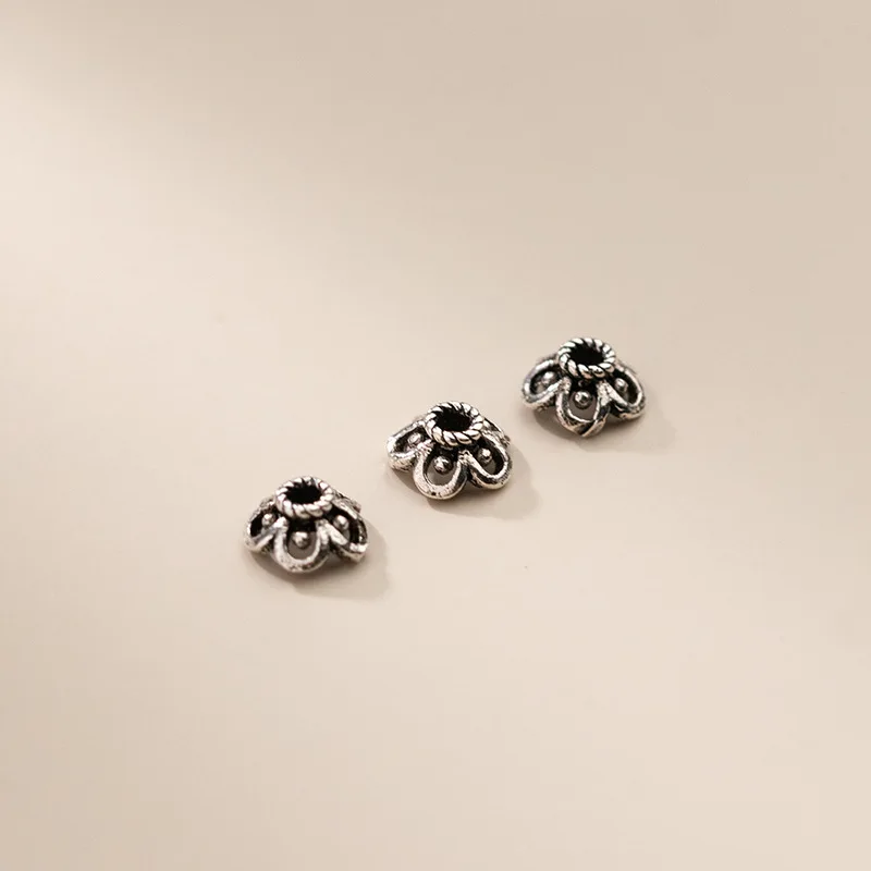 2pcs/lot 925 Sterling Silver Pretty Hollow Flower Bead Caps 5.5mm S925 Silver Charm End Caps DIY Jewelry Making Decorations