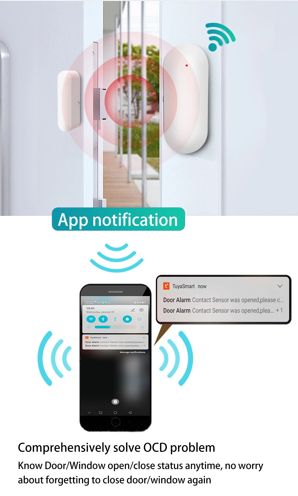 Sensor de puerta inteligente con WiFi, detector de apertura/cierre, interruptor magnético con aplicación Smart Life, sensores de ventana, funciona