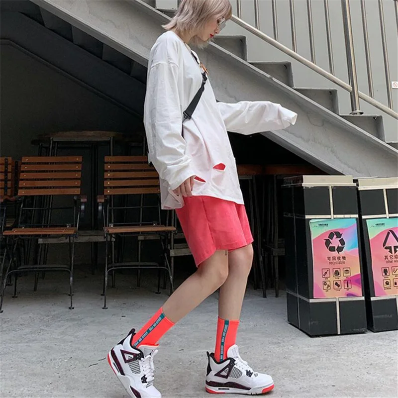 Fashion Socks Women Fluorescence Colour Sock Female Tide Street Section Korean Socks Stripe Letter Sports Socks 3 Pair/Box