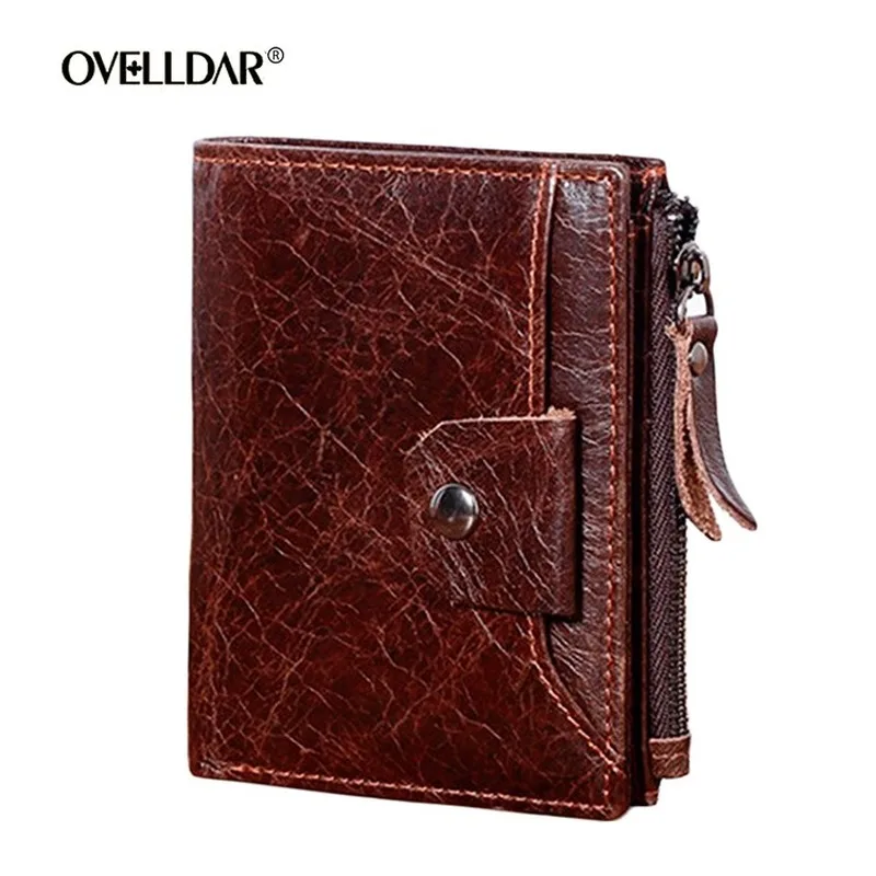 

Men's Genuine Leather Wallets First Layer Cowhide Wallets Fashion Men Wallet Oil Wax Leather Wallet Retro Zipper Wallet