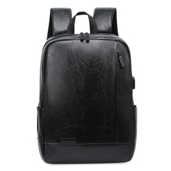 2021 Mode Mannen Pu Lederen Rugzak 15.6 Inch Mannen School Laptop Rugzakken Waterafstotend Reizen 20L Multi Usb Charger Man