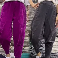 2022 Herfst Winter Nieuwe Ontwerp Corduroy Harembroek Vrouwen Casual Effen Kleur Broek Dames Losse Elastische Pantalons