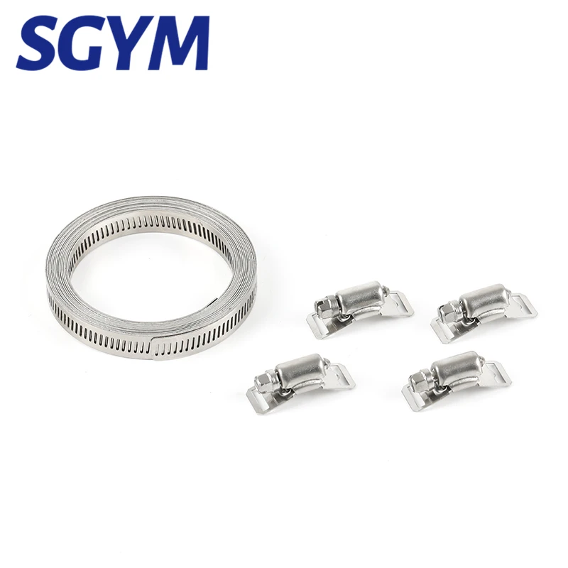 SGYM 304 Stainless Steel Worm Clamp Hose Clamp Strap with Fasteners Adjustable DIY Pipe Hose Clamp Ducting Clamp 10/11.5 Feet