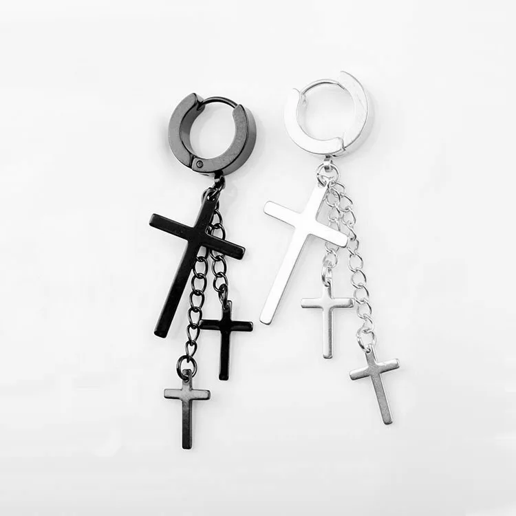 1 Stück Männer Frauen Punk Gothic Kreuz Übertrieben Klassische Metall Christian Kette Tropfen Baumeln Ohrringe Straße Hip Hop Schmuck Kpop – Detail 3