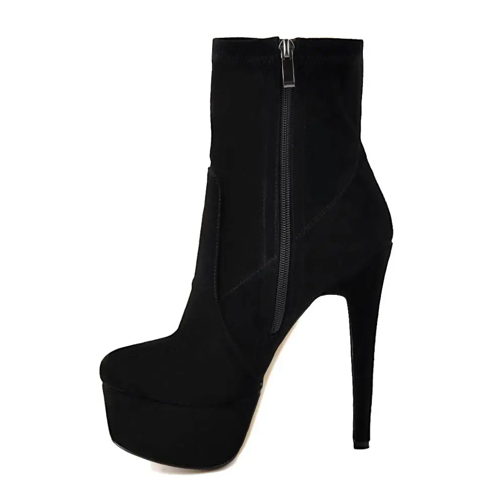 Onlymaker Ankle Boots Lycra Stretch Platform Stiletto High Heel Black Booties Zipper Woman Plus Size Boots