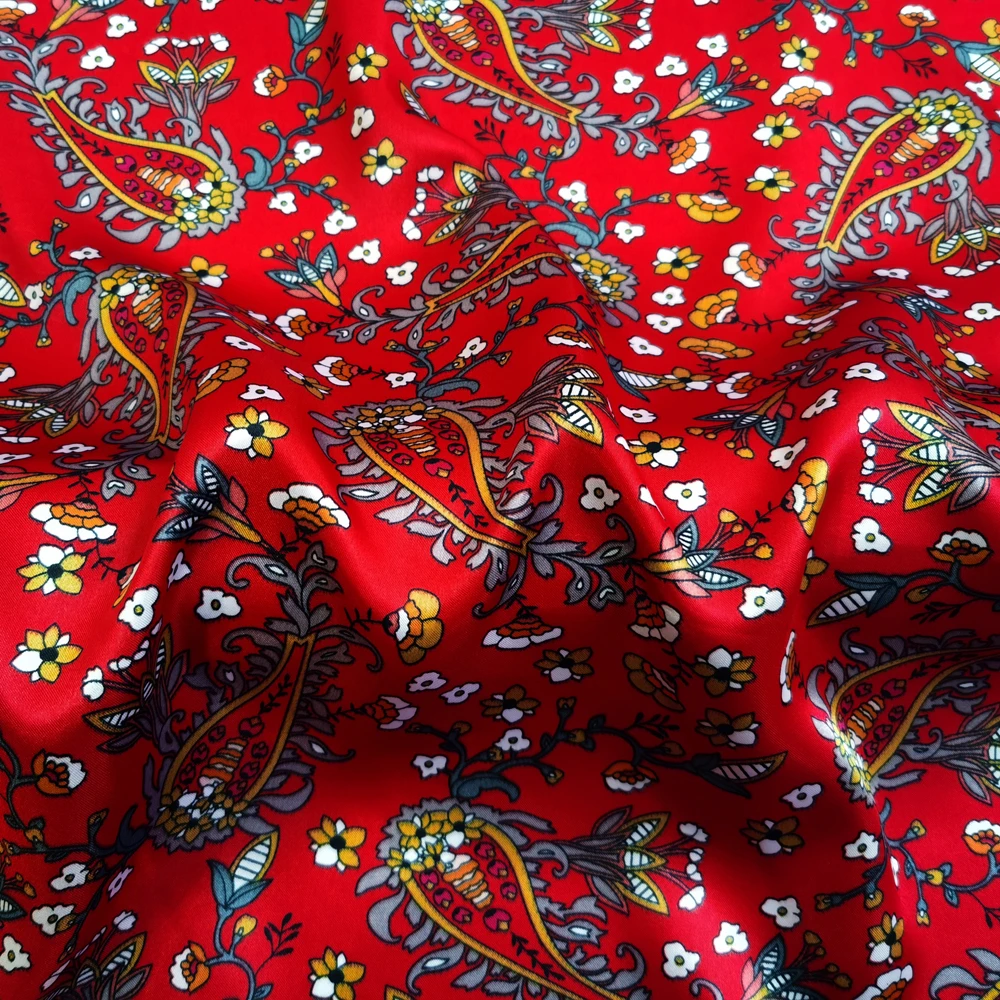 1 metr X 1,48 metra Retro Paisley satynowa tkanina drukuj jedwabisty materiał Charmeuse na szalik, suknię, podszewkę, szycie, majsterkowanie