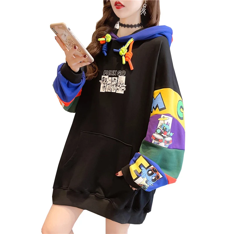 

Sweatshirt Women 2024 Spring Autumn Thin Sweatshirt Female Hoodies Loose Graffiti Tops Lady Fried Street Street Outerwear