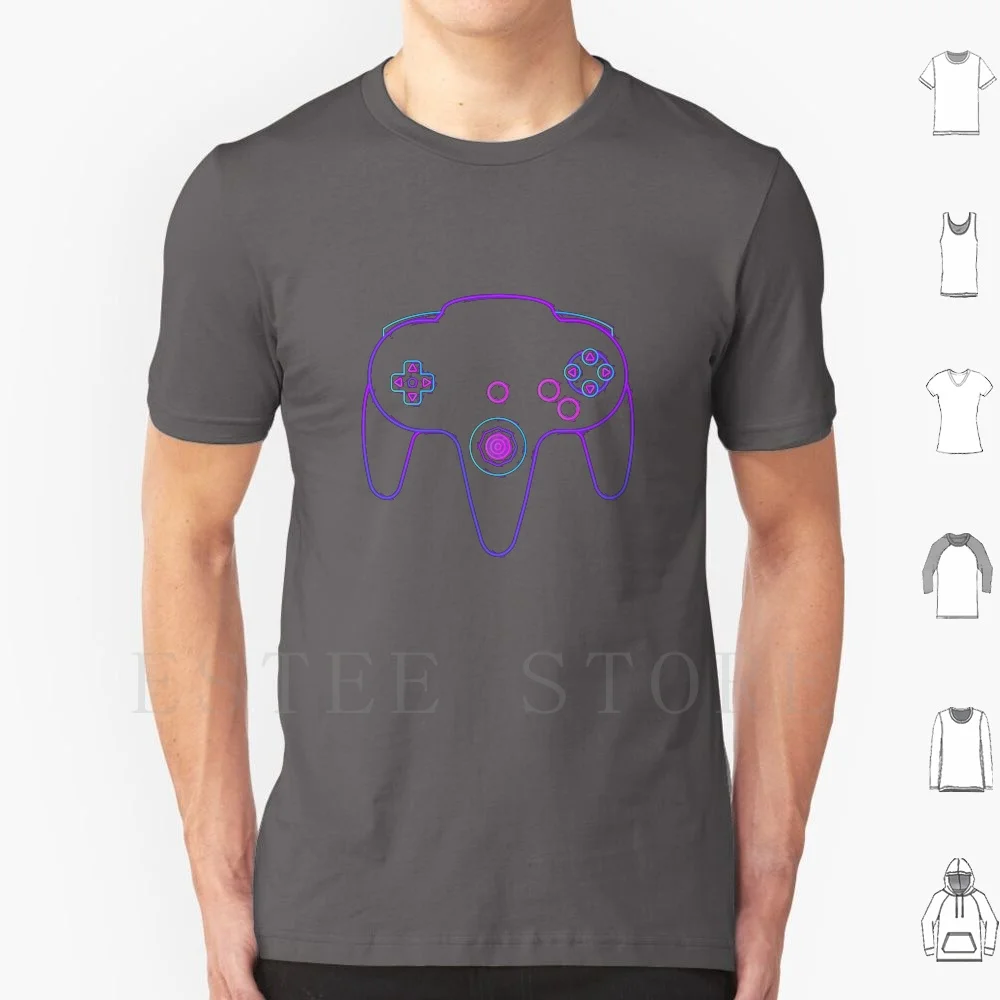 

Neon Controller N64 T Shirt Men Cotton 6xl N64 64 Bros Controller Console Neon Retro Videogame Gaming Gamer