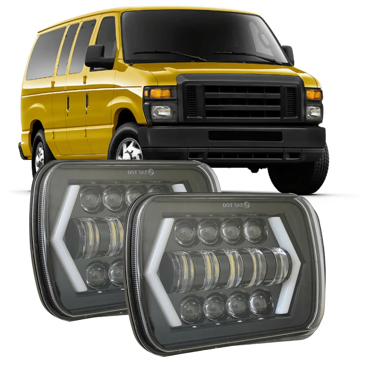 

2x 5x7" 7x6 LED Headlight Hi/Lo Beam DRL Lamp For Ford E-150 E-250 350 Econoline