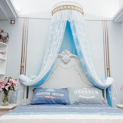 Home Bedside Crown Mosquito Net Double-layer Yarn Hollow Lace Bed Valance Luxury Princess Style Bed Curtain Solid Color Net