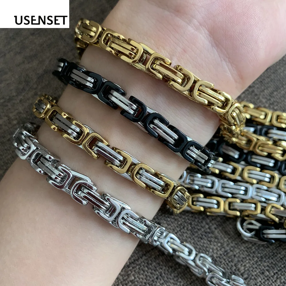 USENSET Byzantine Chains Bracelet 304 Stainless Steel Men's Handmade Bracelet PVD Gold Plated Rust Proof Jewelry Gifts