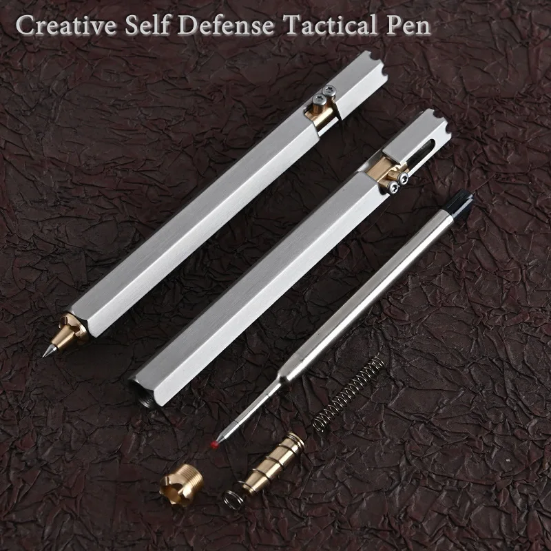 Portable Stainless Steel Tactical Pen 6-Sided Self Defense Glass Breaker EDC Tool For Outdoor Camp Survival Ball Point Pen Gift