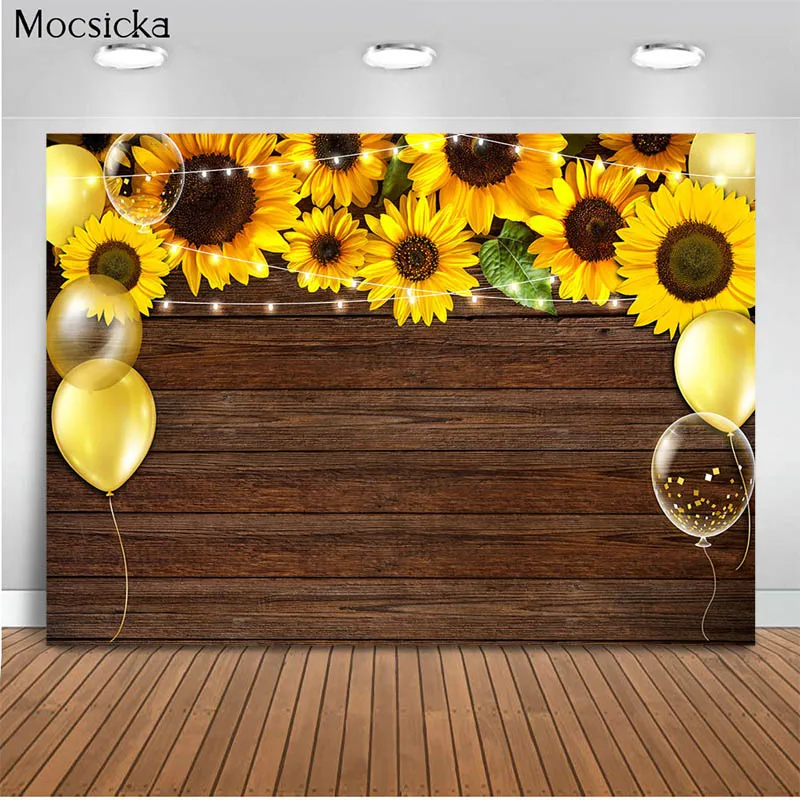 Baby Shower Background Wood Plank Sunflower Background Decoration Style Child Portrait Photo Background Photography Studio