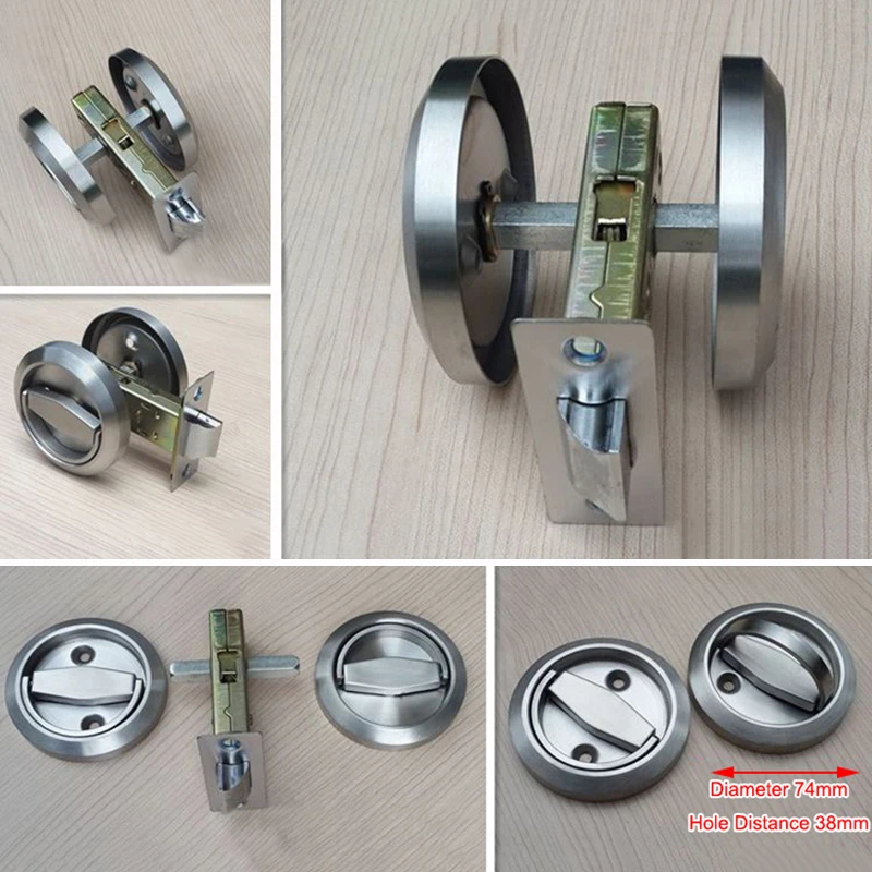 ON Stock 304 Stainless Steel Recessed Invisible Brushed Cup Pull Ring Handle Door Lock Fire Proof Lock Set