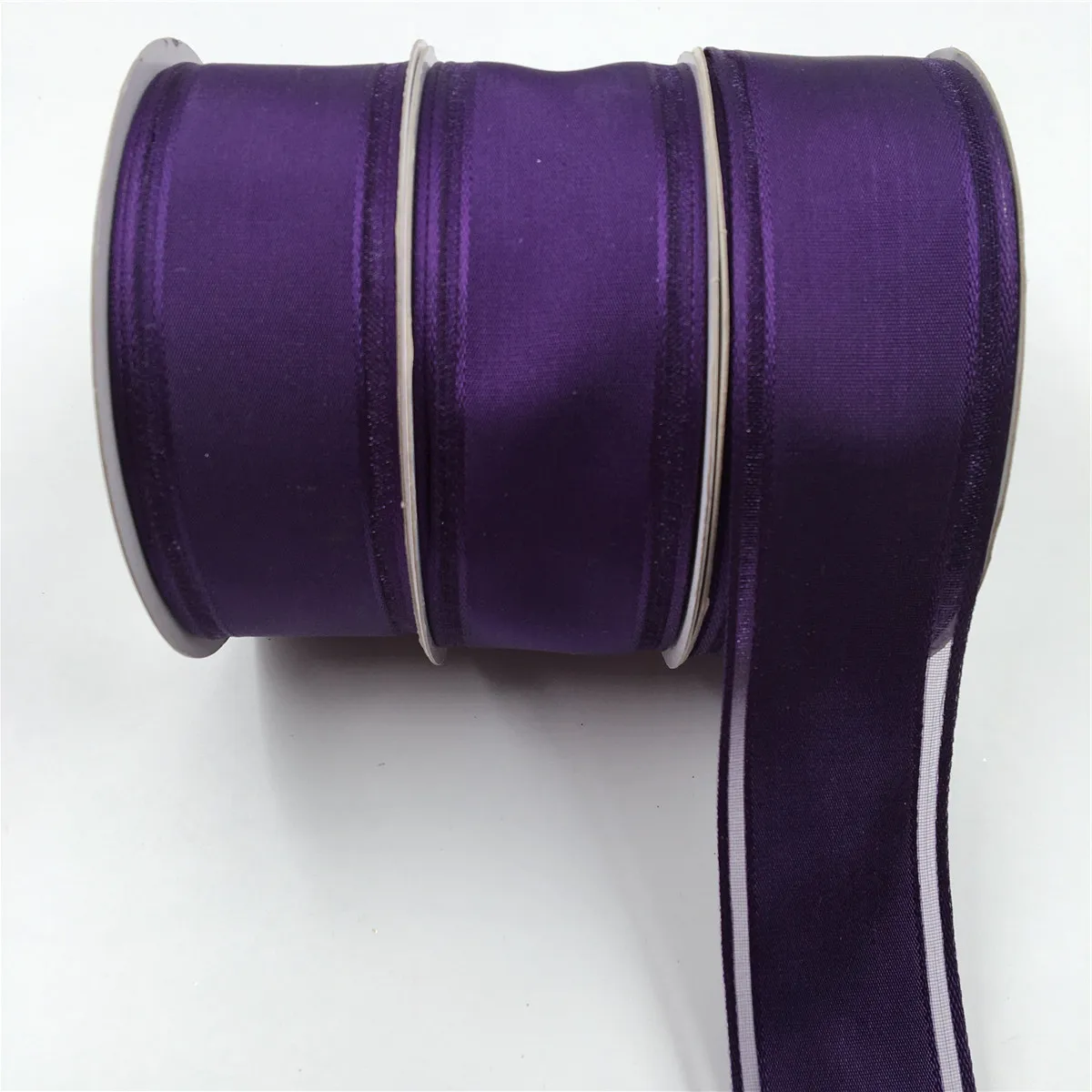 25Yards 38mm Wired Edge Purple Taffeta Ribbon With Organza Edge for Christmas Birthday Gift Box Wrapping Decoration DIY N2193