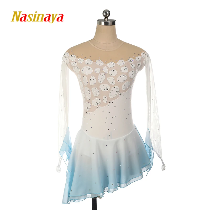 Nasinaya Women's Figure Skating Competition Training Children's Rhythmic Gymnastics Dress Dance White Clouds Blue