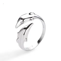 Smooth Surface Cute Animal Dolphin Adjustable Ring Silver Color Animal Ring for Women Cute Jewelry Party Bijoux Accessories Gift