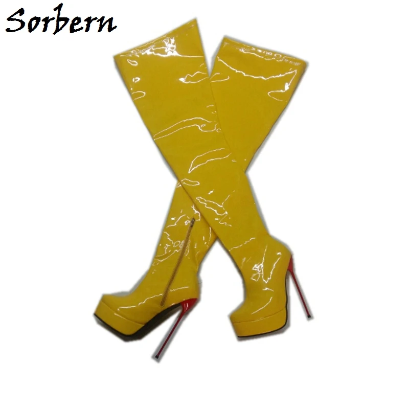 

Sorbern Bright Yellow Boots Women Red Stilettos High Heel Platform Long Boot Lady Custom Wide Calf Heels 12Cm 14Cm 16Cm 18Cm 20