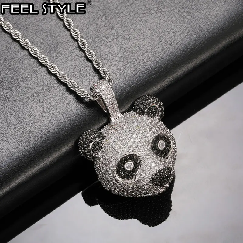 

Hip Hop Iced Out Panda Shape Pendant Bling Cubic Zircon AAA+ CZ Necklaces & Pendants For Men Jewelry With Solid Back